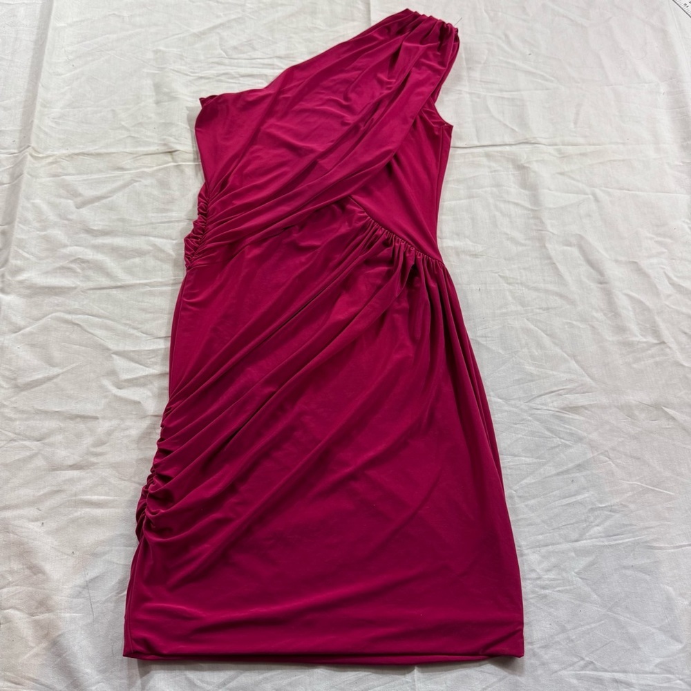 161. Soprano Pink Asymmetrical Ruched Cocktail Dress‎ (S)